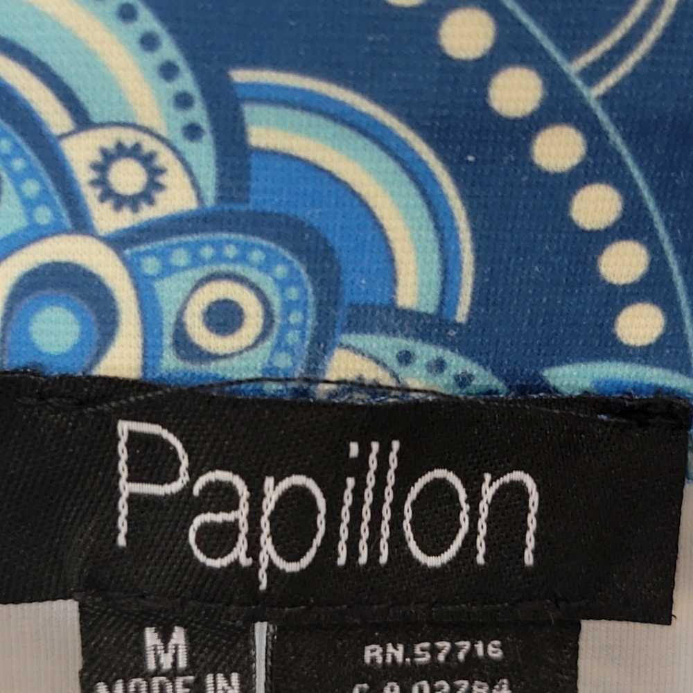 Papillon Blanc women's medium blue white paisley printed aleeveless shift dress - Picture 4 of 6